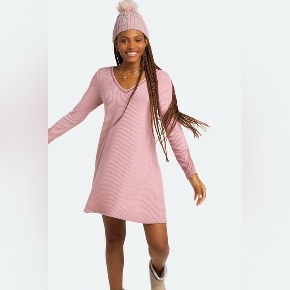 Francesca's Women’s Long Sleeve Lace Sleeve Mini Dress Barbie Pink 2XS - Picture 4 of 4